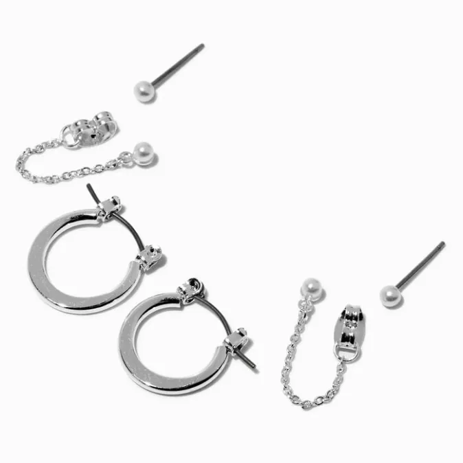 ICING Pearl & Silver-tone Earring Stackables Set - 3 Pack