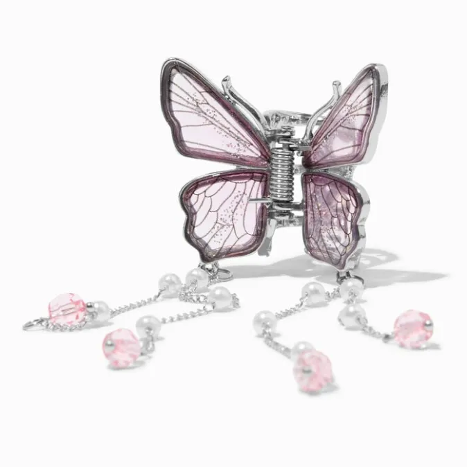 ICING Pink Butterfly Beaded Dangle Hair Claw