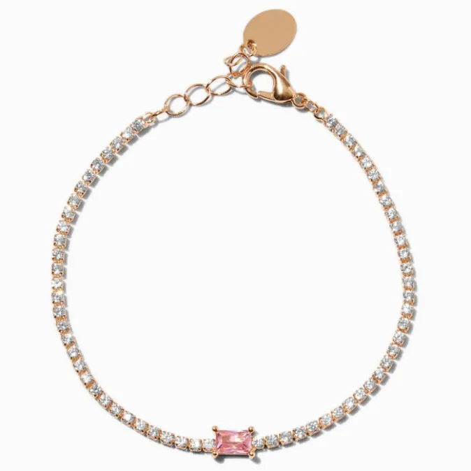 ICING Pink Cubic Zirconia Baguette Gold-tone Tennis Bracelet