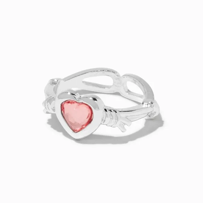 ICING Pink Heart Silver-tone Barbed Wire Ring