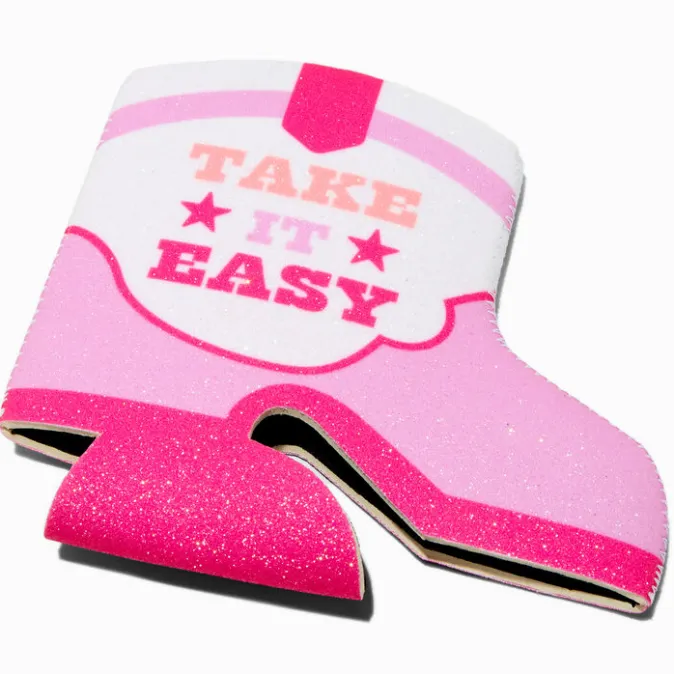 ICING "Take It Easy" Pink Cowgirl Boot Can Cooler