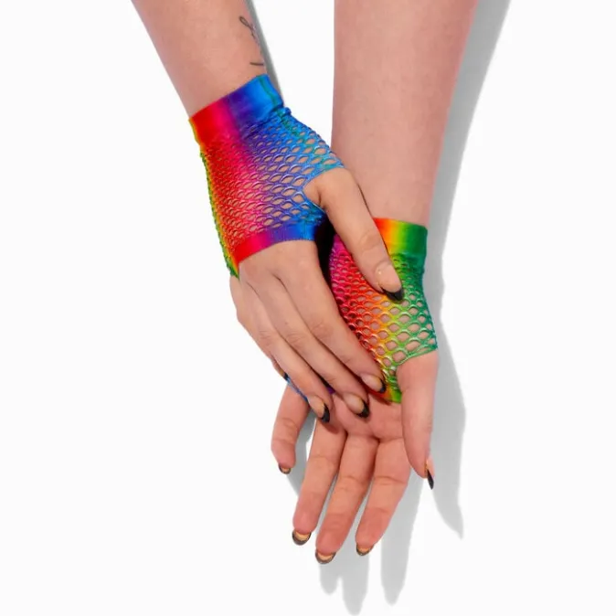 ICING Rainbow Fishnet Fingerless Gloves