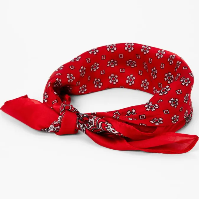 ICING Red Floral Paisley Silky Bandana Headwrap