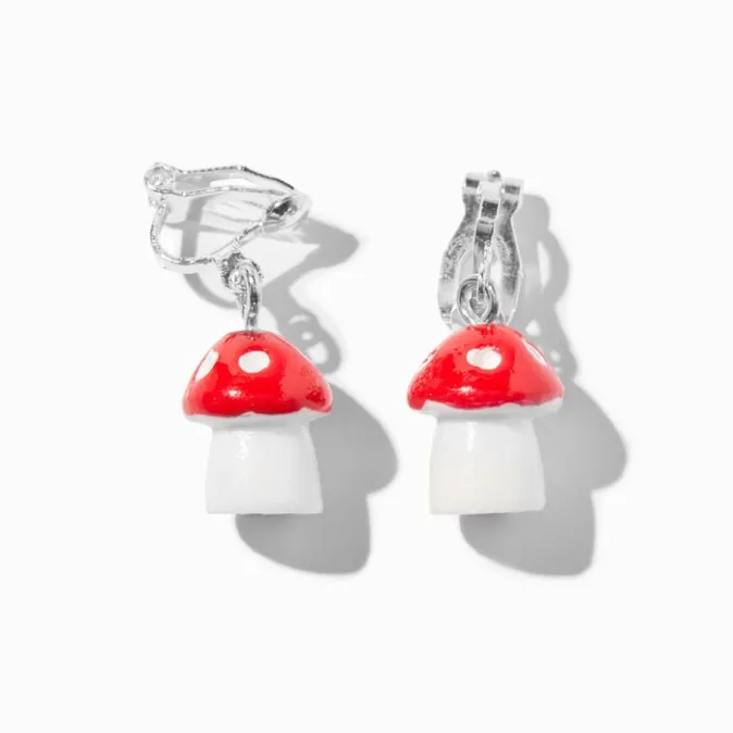 ICING Red Mushroom 1" Drop Clip-On Earrings