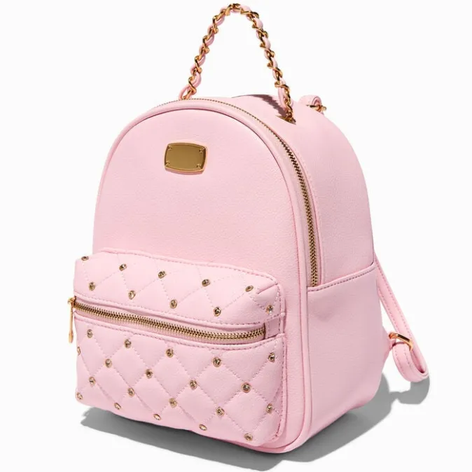 ICING Rhinestone-Studded Blush Pink Quilted Backpack