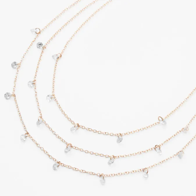 ICING Rose Gold Crystal Confetti Multi Strand Necklace