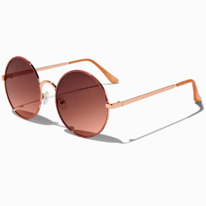 ICING Rose Gold Glitter Rim Round Sunglasses