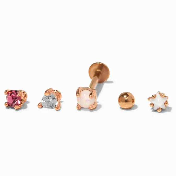 ICING Rose Gold Multi Changeable Flat Back Tragus Earrings - 5 Pack
