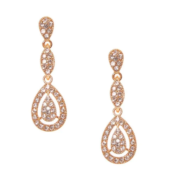 ICING Rose Gold Pav&eacute; Teardrop Rhinestone Drop Earrings