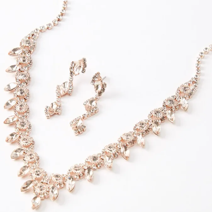 ICING Rose Gold Silk Stone Eyelet V Jewelry Set - 2 Pack