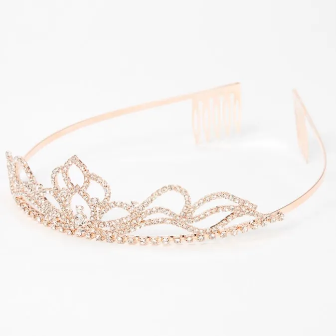 ICING Rose Gold-tone Lotus Flower Rhinestone Tiara