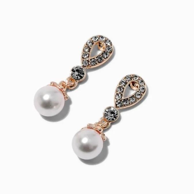 ICING Rose Gold-tone Pearl & Crystal 1" Drop Earrings