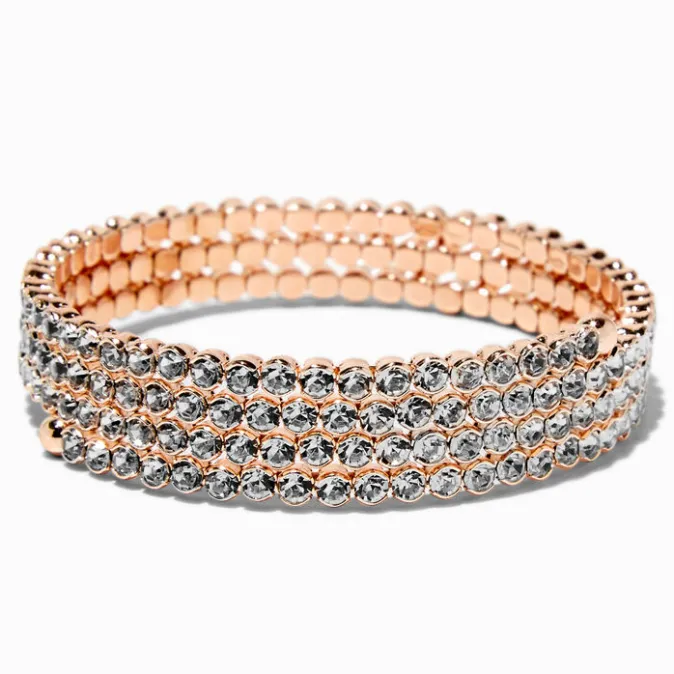 ICING Rose Gold-tone Rhinestone Bezel Coil Bracelet