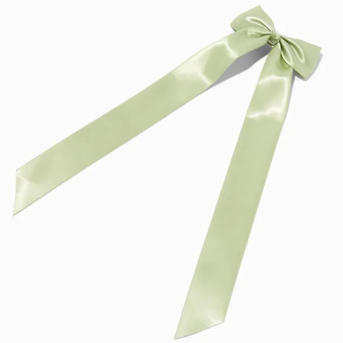 ICING Sage Green Satin Long Tail Hair Bow Clip
