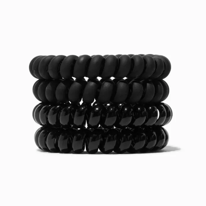 ICING Shiny & Matte Black Spiral Hair Ties - 4 Pack