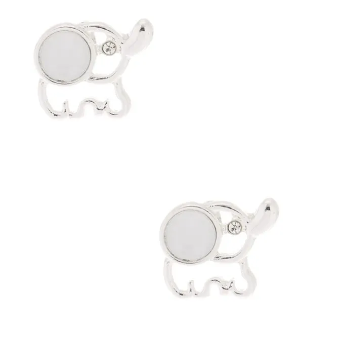 ICING Silver & Crystal Elephant Stud Earrings - White