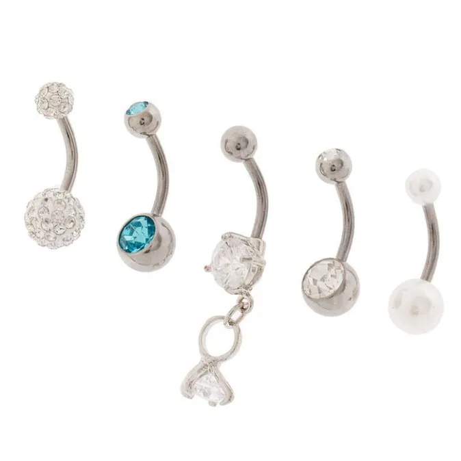ICING Silver Bridal Bling Belly Rings - 5 Pack