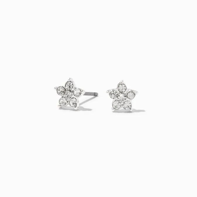 ICING Silver Crystal Flower Stud Earrings