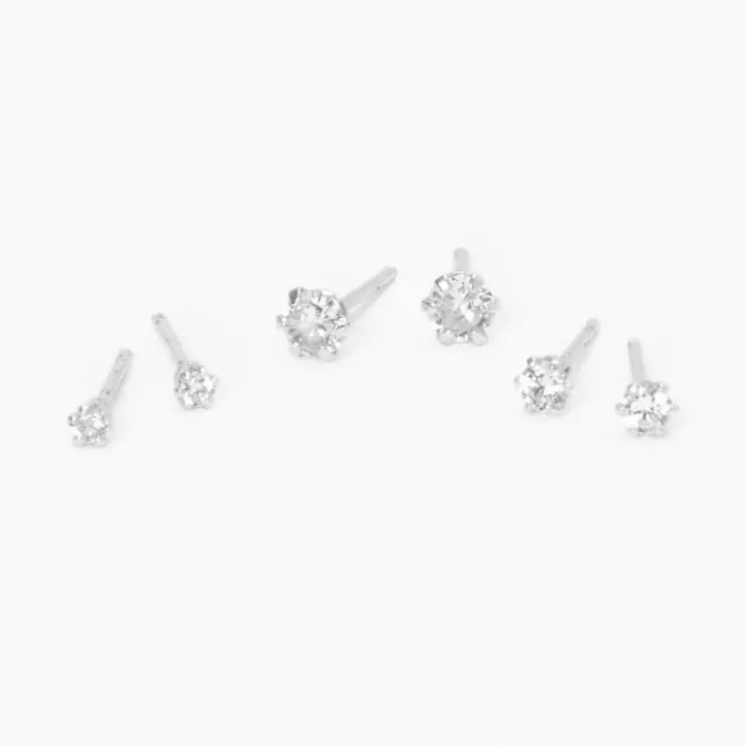 ICING Silver Crystal Stud Earrings - 3 Pack