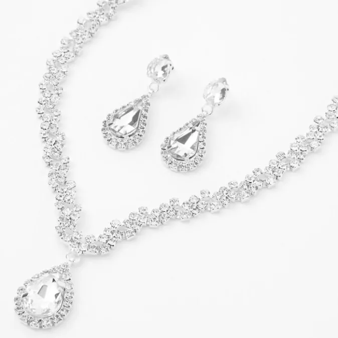 ICING Silver Crystal Teardrop V-Neck Jewelry Set - 2 Pack
