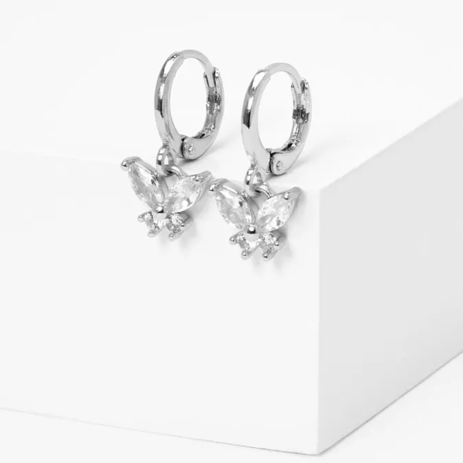 ICING Silver Cubic Zirconia Butterfly Huggie Hoop Earrings