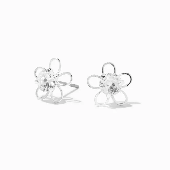 ICING Silver Cubic Zirconia Daisy Stud Earrings