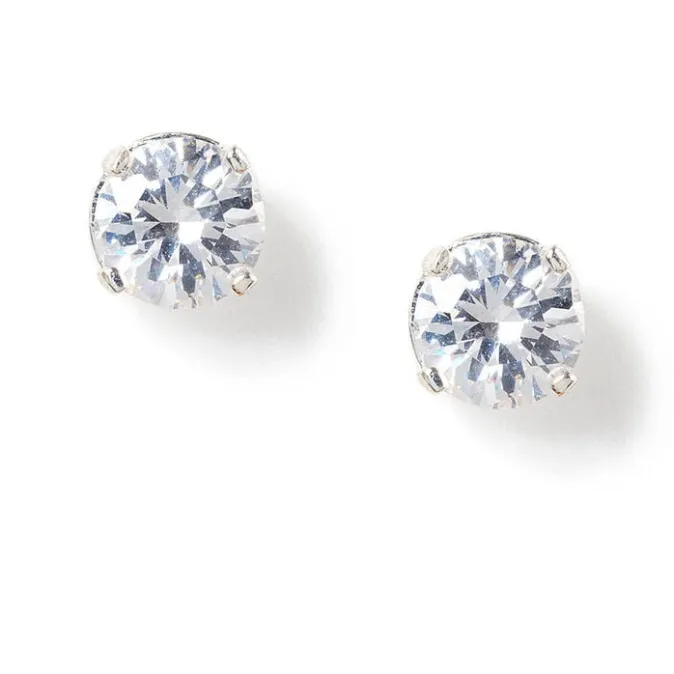 ICING Silver Cubic Zirconia Love Setting Round Stud Earrings - 8MM