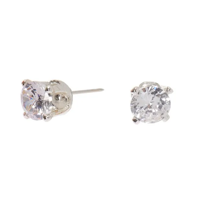 ICING Silver Cubic Zirconia Round Stud Earrings - 4MM