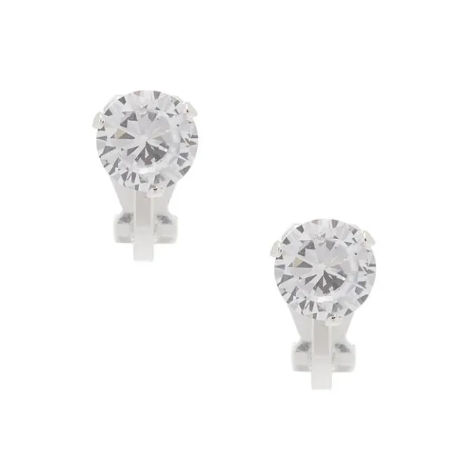ICING Silver Cubic Zirconia Round Clip-On Stud Earrings - 7MM
