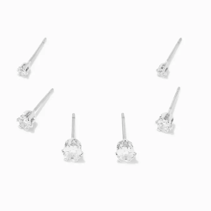 ICING Silver Cubic Zirconia Round Stud Earrings - 2MM, 3MM, 4MM
