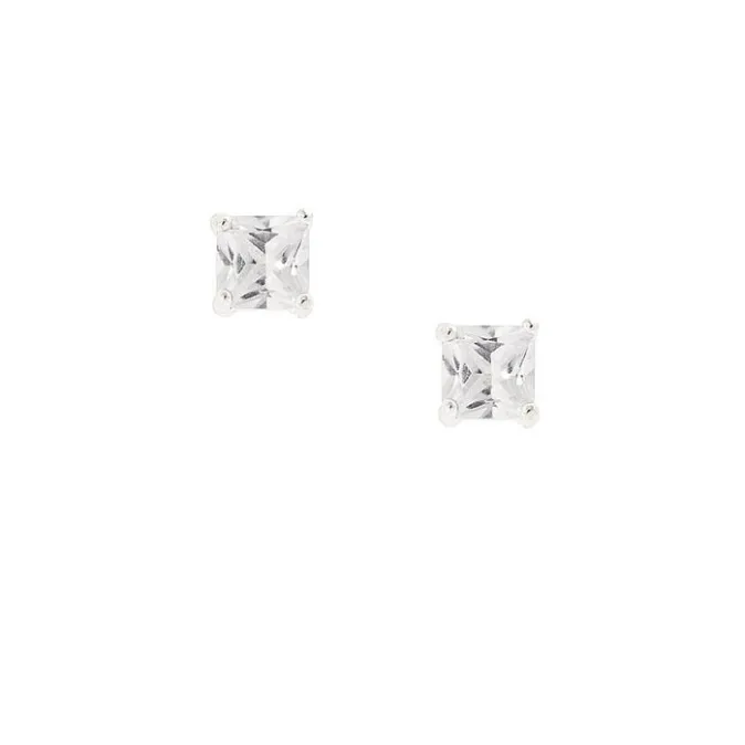 ICING Silver Cubic Zirconia Square Stud Earrings - 6MM