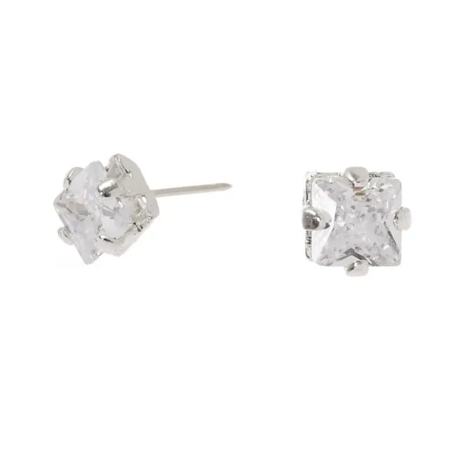ICING Silver Cubic Zirconia Square Stud Earrings - 3MM
