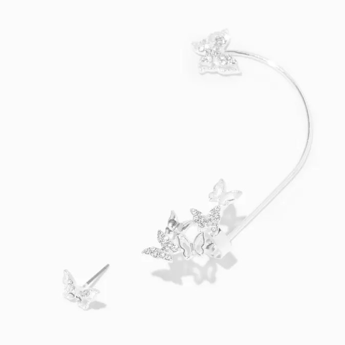 ICING Silver Embellished Butterfly Ear Cuff Connector Earring