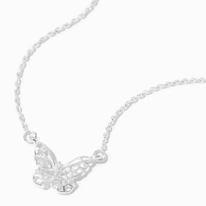 ICING Silver Filigree Cutout Butterfly Pendant Necklace
