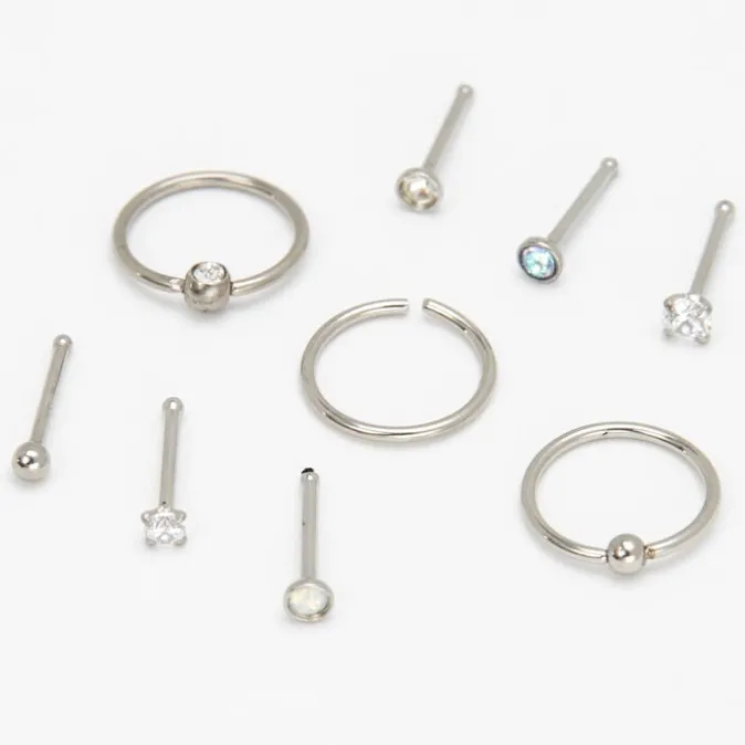 ICING Silver 20G Assorted Nose Studs & Rings - 9 Pack