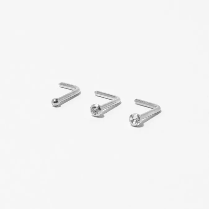 ICING Silver 20G Mixed Crystal Nose Studs - 3 Pack
