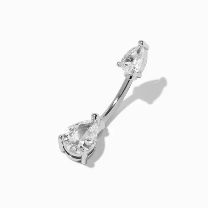 ICING Silver 14G Teardrop Crystal Belly Bar