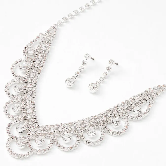 ICING Silver Glass Rhinestone Round Scalloped Jewelry Set - 2 Pack
