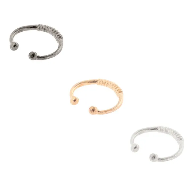 ICING Silver, Gold & Hematite Textured Faux Septum Ring Set
