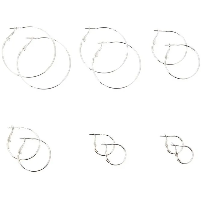 ICING Silver Graduated Hoop Earrings - 6 Pack