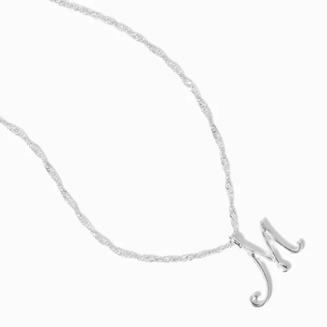 ICING Silver Large Script Initial Pendant Necklace - M