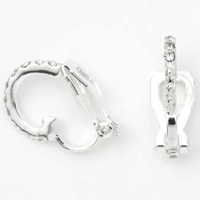 ICING Silver 10MM Crystal Clip-On Hoop Earrings