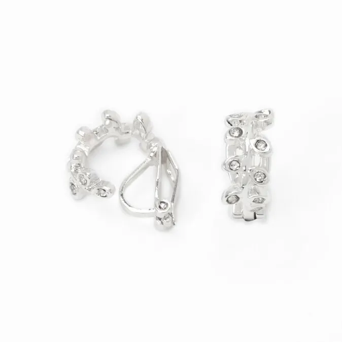ICING Silver 10MM Embellished Leaf Clip-On Stud Earrings