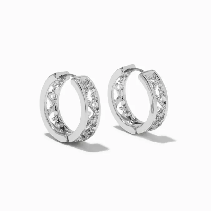 ICING Silver 20MM Filigree Crystal Huggie Hoop Earrings
