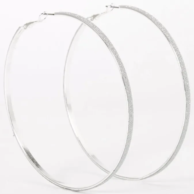 ICING Silver 80MM Glitter Thin Hoop Earrings