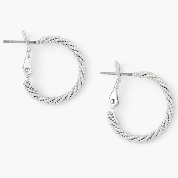 ICING Silver 20MM Laser Cut Twisted Hoop Earrings