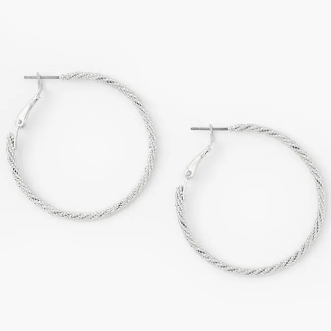 ICING Silver 40MM Micro-Twist Textured Hoop Earrings