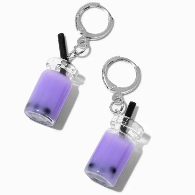 ICING Silver 10MM Purple Bubble Tea Huggie Hoop Earrings