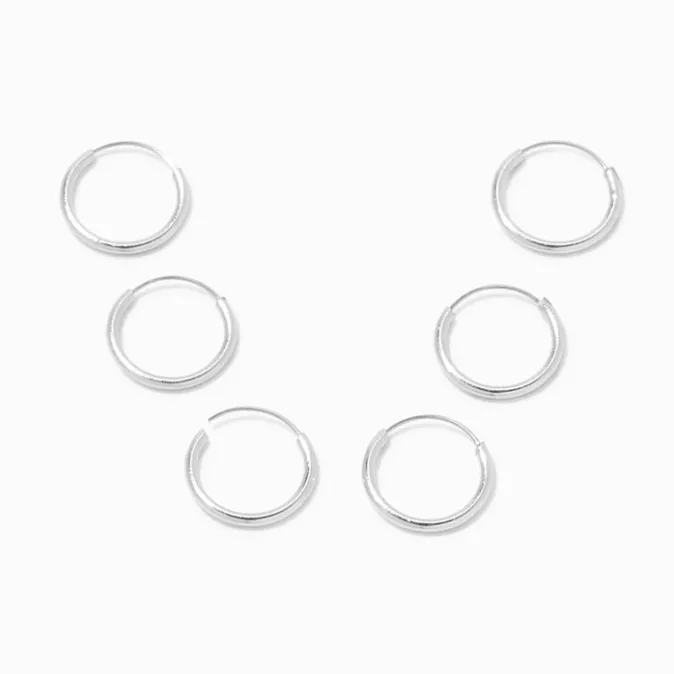 ICING Silver 10MM Skinny Hoop Earrings - 3 Pack
