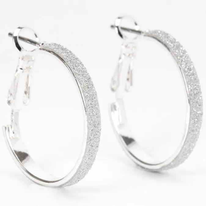 ICING Silver 20MM Thin Glitter Hoop Earrings